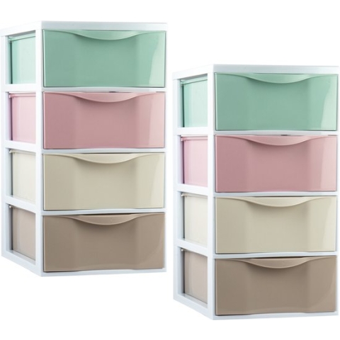 PlasticForte ladeblokje/bureau organizer - 2x - 4 lades - gekleurd - L26 x B37 x H49 cm