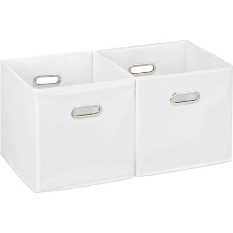 Relaxdays opbergbox stof - set van 2 - opvouwbaar - opbergmand - 30 cm - kast organizer - wit