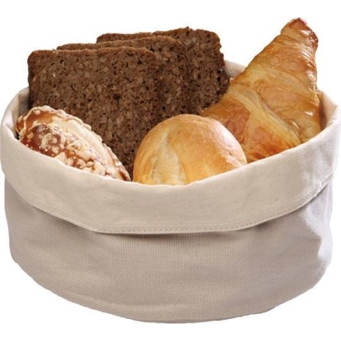 Canvas broodmandje, ø17 x 8 cm, beige/zwart, set van 2 stuks
