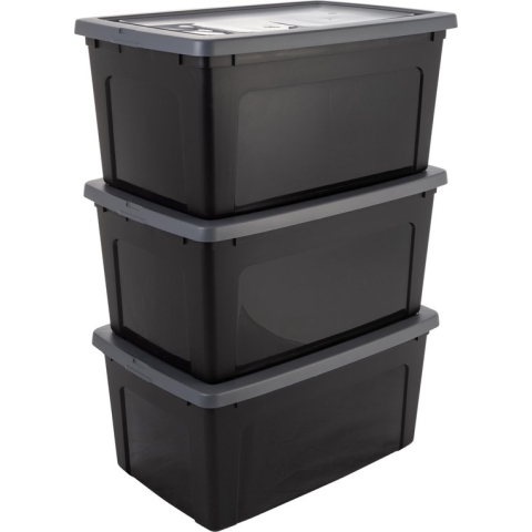 IRIS Modular Clearbox Opbergbox - 50L - Kunststof - Zwart/Grijs - Set van 3