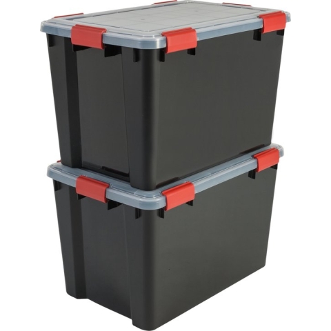 IRIS Airtight Opbergbox - 70L - Kunststof - Zwart/Rood - Set van 2