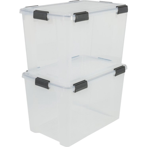 IRIS Airtight Opbergbox - 70L - Kunststof - Transparant/Zwart - Set van 2