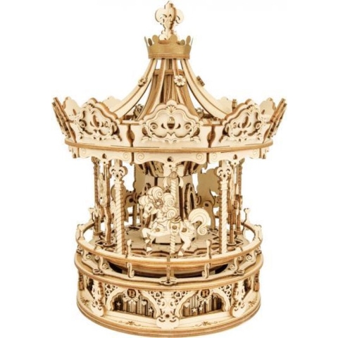 bouwpakket 3D Romantic Carousel 17 x 23,5 cm hout bruin