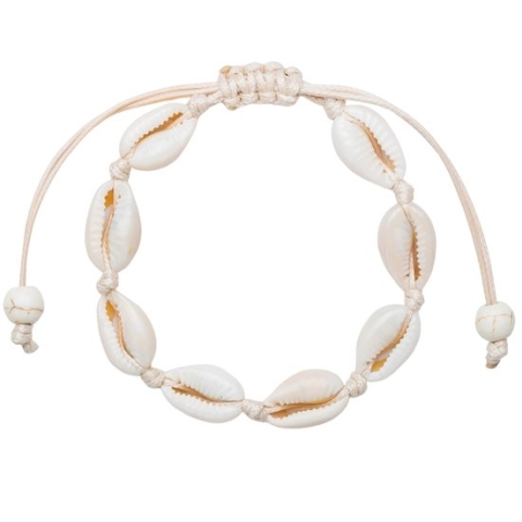 Fako Bijoux® - Enkelbandje Schelpjes - Enkelsieraad - Echte Schelpen - Nylon - Wit