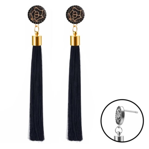 Fako Bijoux® - Oorbellen - Kwast - Roos Strass - Zwart