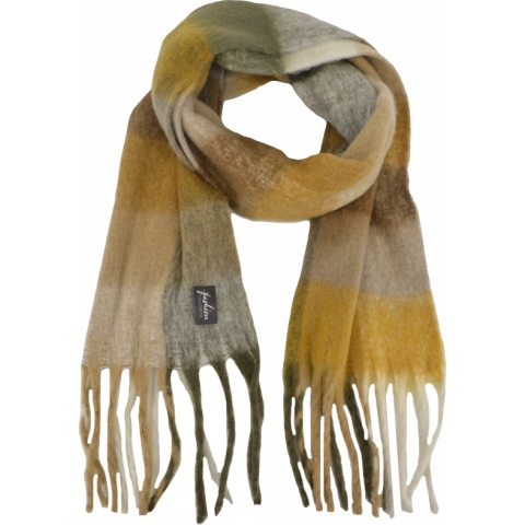Sjaal Geblokt - Bruin/Mosterd | Polyester | 210 x 38 cm | Fashion Favorite