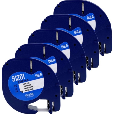 DULA - Dymo LetraTag 91201 labels - Zwart op Wit - 12mm x 4m - 5 Stuks