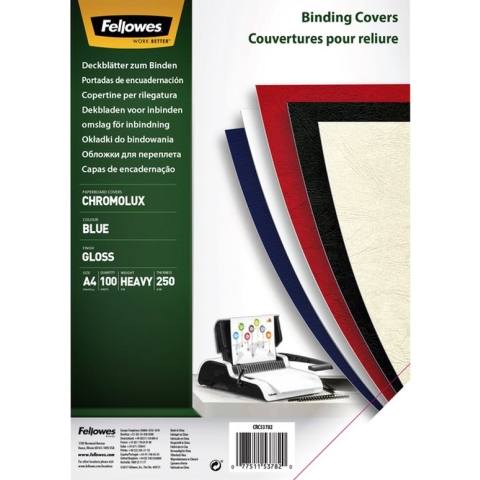 Fellowes schutbladen Chromolux glanzend, blauw A4 100 stuks