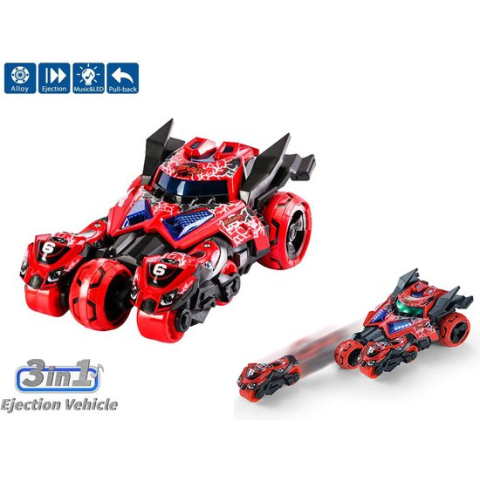 Die Cast Max catapult Car 3in1 - pull-back Metal Gear Rising- auto met 2 motors - licht en geluid - 1:32 Red