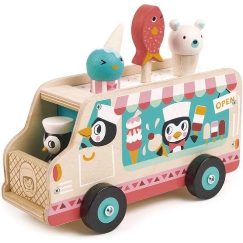 Tender Toys Ijskarretje Pinguin Hout Junior 6-delig