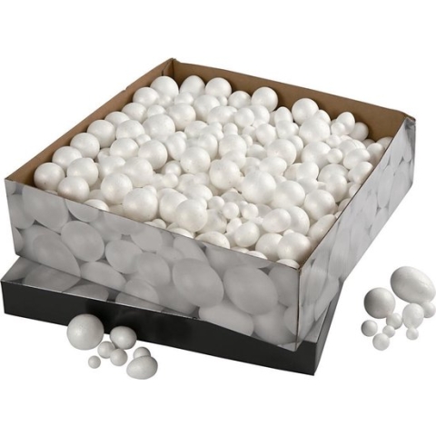 Creotime Styropor Ballen & Eieren, afm 1,5-6,1 cm, 550 assorti