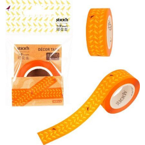Stick'n Washi tape - oranje - 16mm breed - 10 meter rol - vogelprint