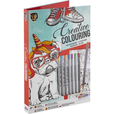 Creatief kleurboek inclusief 8 fineliners | 48 designs | All-in map | Grafix