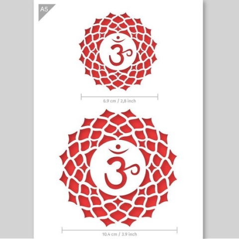QBIX  Ohm Chakra sjabloon - Sahasrara Sjabloon A5 Formaat Kunststof - Chakra diameter is 8cm