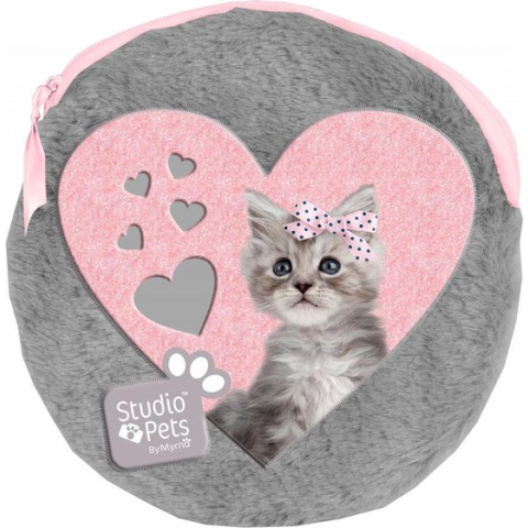 Studio Pets Sweet Kitty - Rond Pluche etuitje - inclusief 2 notebooks - 13 x 13 cm - Grijs