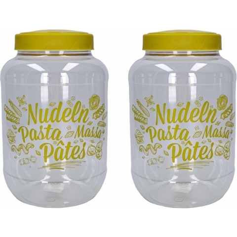 2x stuks pasta voorraadpot/bewaarpot groene deksel 3700 ml kunststof - 15,5 x 25 cm - Macaroni/spaghetti bewaren