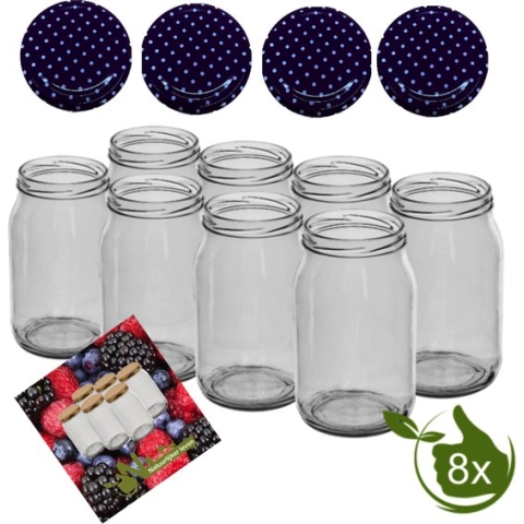 Glazenpotten 900 ml met twist-off deksel (lila stip) 8 stuks