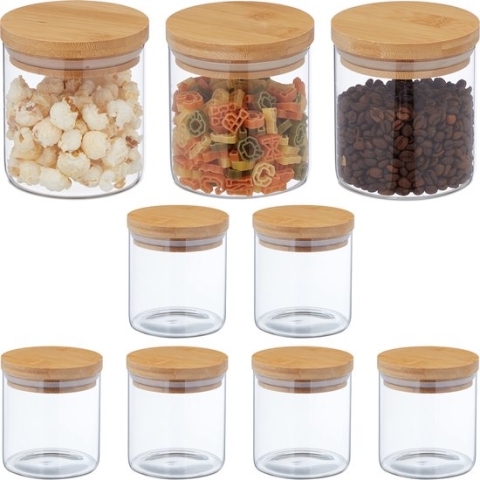Relaxdays voorraadpot met deksel - 500 ml - set van 9 - opbergpot glas - bewaarpot rijst