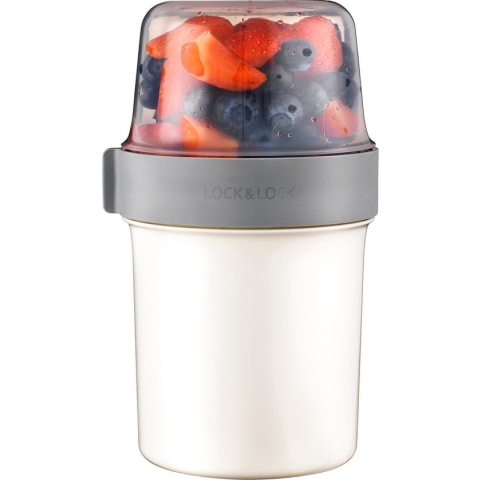 Lock&Lock Yoghurtbeker - Yoghurt beker to go - Muesli beker to go - Lunchpot - Lunchbeker - Medium - 560 ml + 310 ml - Wit