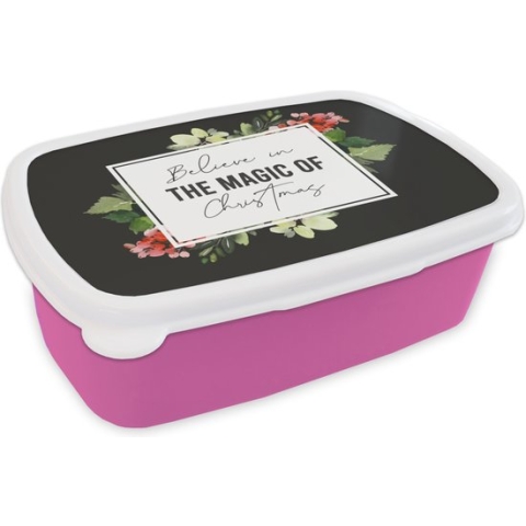 Broodtrommel Roze - Lunchbox - Brooddoos - Quote - Kerst - Magie - 18x12x6 cm - Kinderen - Meisje