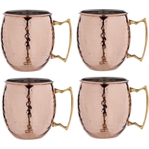 4x Cocktailbeker/cocktailglas Moscow Mule 450 ml gehamerd koper - Cocktailglazen