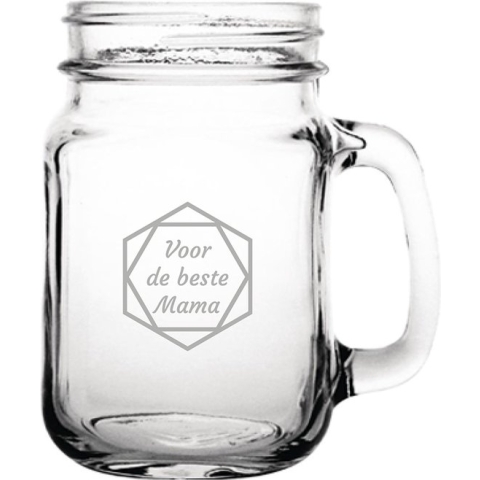 Gegraveerde Drinkglas 45cl met schroefdeksel voor de beste Mama in hexagon