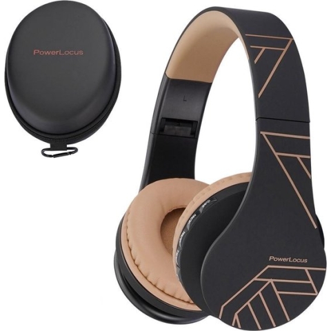 PowerLocus P1 draadloze Over-Ear Koptelefoon Inklapbaar - Bluetooth - Met microfoon – Zwart/Bruin