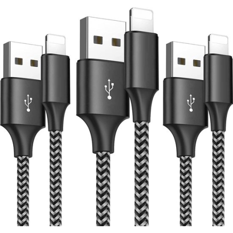 USB naar Lightning Snellader 2 Meter voor iPhone en iPad - Extra Sterk - 3PACK - Gecertificeerd - Oplader voor Apple iPhone en iPad