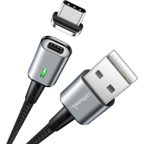 DrPhone iCON Series - Gecertificeerde Qualcomm 3.0 - Snellader -USB-C Magnetische Kabel - Type-C oplaadkabel + Datakabel - Zwart