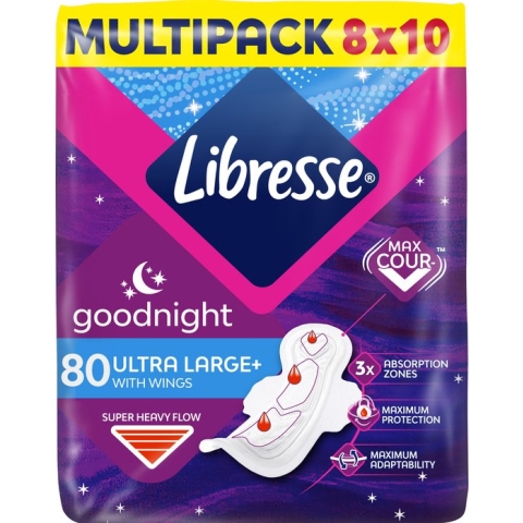 Libresse Ultra Goodnight Wing maandverband - 8 x 10 - halfjaar voorraad