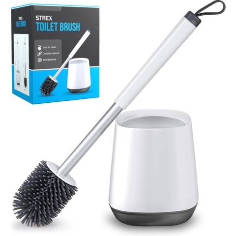 Strex Toiletborstel Siliconen met Houder - Sneldrogend, Hygiënisch & Antibacteriële Werking - WC Borstel - Toilet Borstel Houder