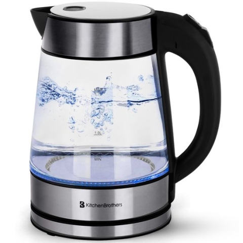 KitchenBrothers Elektrische Waterkoker - Retro - 1,7L - met Filter - 2200W - Glas - RVS