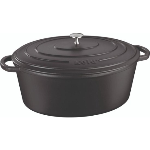 Braadpan Gietijzer Ovaal Zwart, 36 cm x 29 cm- Kela | Calido