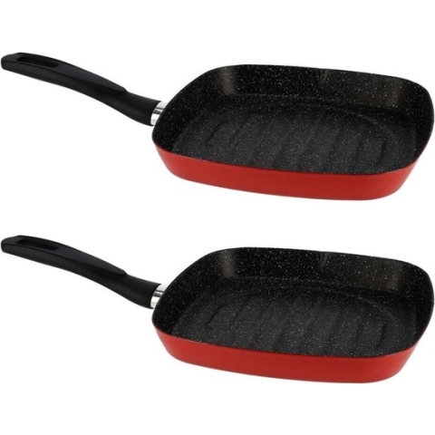 Set van 2x stuks aluminium professionele grillpan Cordoba vierkant met anti-aanbak laag 27 cm