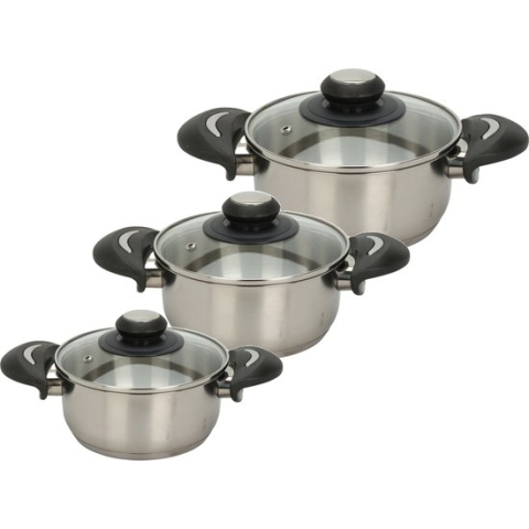 Excellent Houseware Kookpannen set - 3x - glazen deksel - RVS - 1.4/1.8/2.7 liter