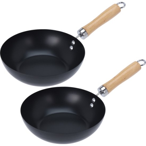 Excellent Houseware Wok/hapjes/kook pannetje - 2x stuks - D20 cm