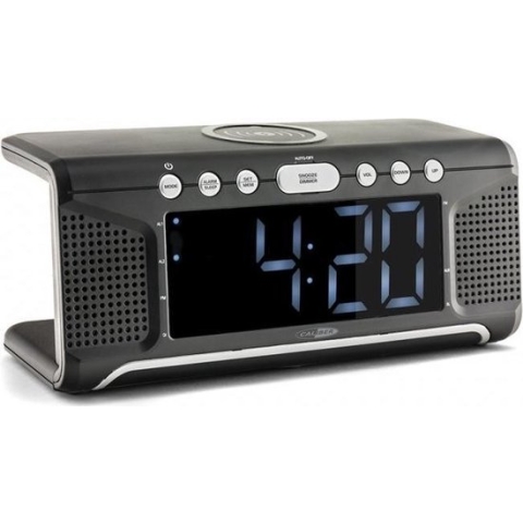 Caliber Wekkerradio met Draadloze Oplader en Dual Alarm Digitale Wekker met FM-radio Wit Display (HCG008Q)