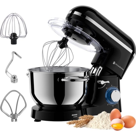 KitchenBrothers Keukenmachine - Keukenrobot - 6L RVS Mengkom - 1400W - Zwart