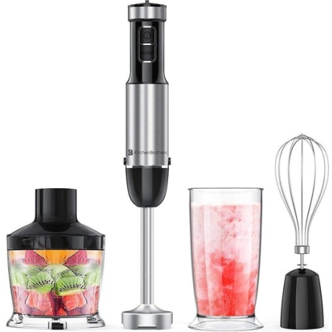 KitchenBrothers Staafmixer Set - Hakmolen - Mixer 4-in1 - 800W - 600ML - RVS