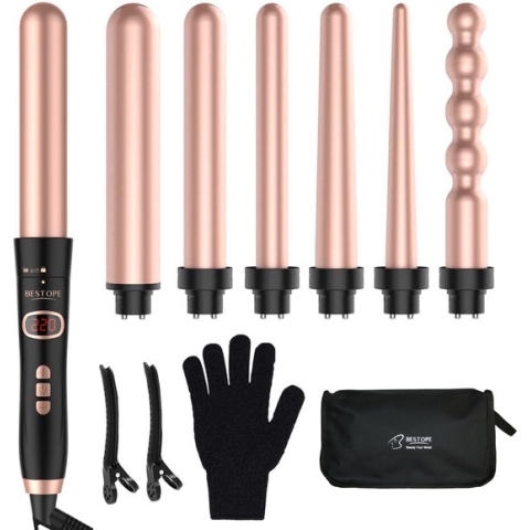Bestope 6 in 1 Krultang met Opzetstukken - Keramisch - Haarkruller - 13 tot 32mm - Rosé Goud