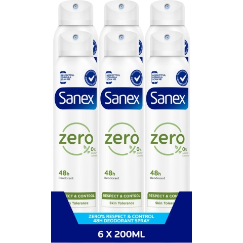 Sanex Zero% Respect & Control Deodorant Spray 6 x 200ml - Voordeelverpakking