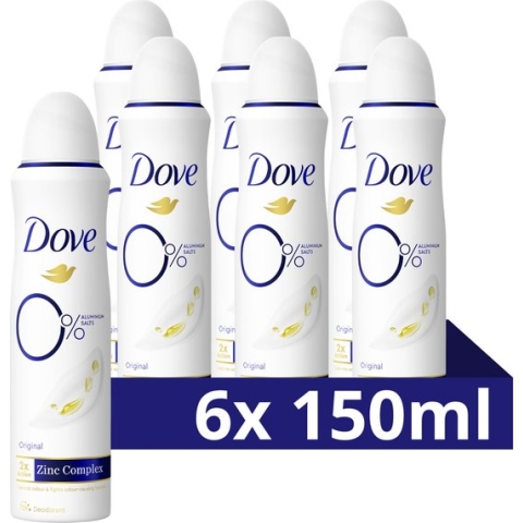 Dove 0% Aluminiumzouten Original Deodorant Spray 6 x 150 ml
