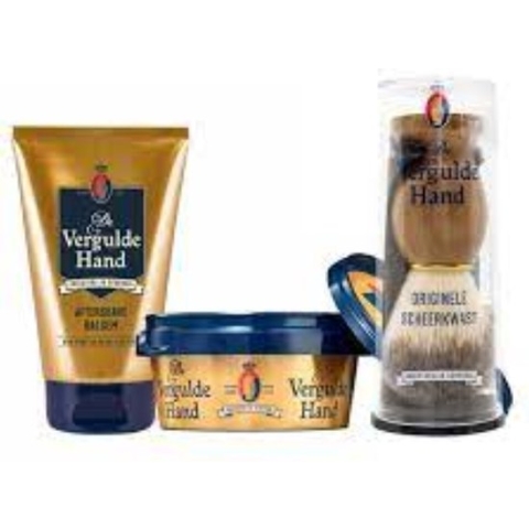 Vergulde Hand 3 Delige Set - After Shave Balsem & Orginele Scheerkwast & Scheerzeep