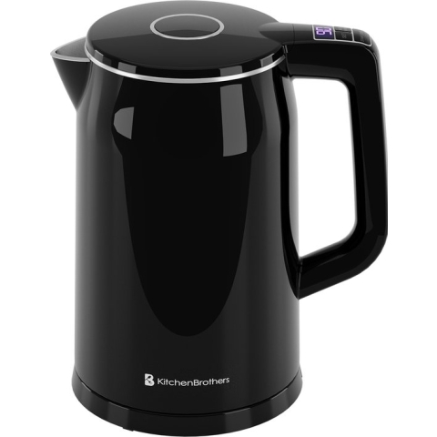 KitchenBrothers Elektrische Waterkoker - 1,7L - Temperatuurregeling - 1800W - RVS - Zwart