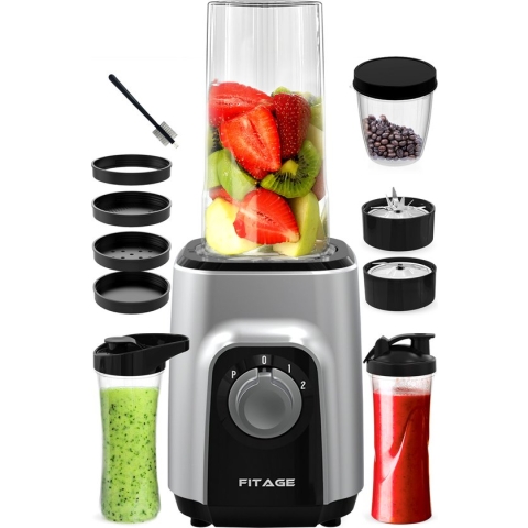 FITAGE Smoothie Blender 15 Delig - 500w Smoothie Maker - 2x 650ml Blender to Go