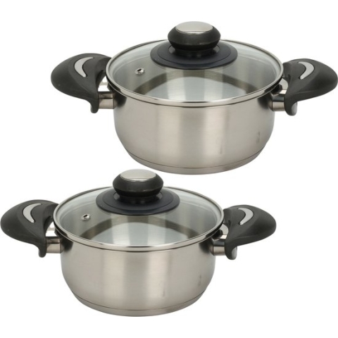 Excellent Houseware Kookpannen set - 2x - glazen deksel - RVS - 3.5 en 5.4 liter