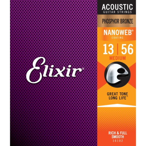 Elixir 16102 | akoestische gitaar snaren | Phosphor Bronze Nanoweb Medium 13-56