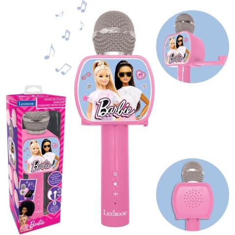 Draadloze Barbie-microfoon met luidspreker, stemveranderingsfunctie, intrekbare telefoonhouder en Bluetooth-optie