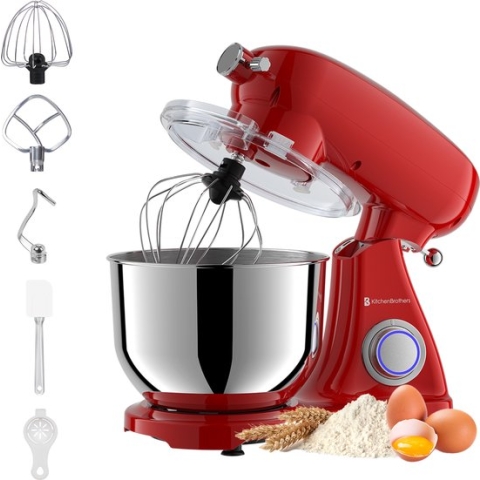 KitchenBrothers Keukenmachine - Keukenrobot - 6L RVS Mengkom - 1800W - Aluminium - Rood