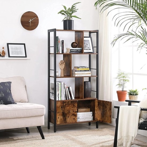 MIRA HOME - Industriële Boekenkast - Duurzaam Hout en Metalen Frame - Functioneel en Stijlvol - 70x30x154.5 cm